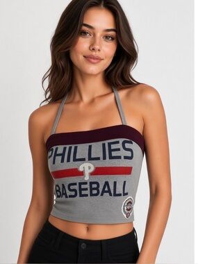 Handmade. Phillies Baseball Women's Strapless Halter Crop Top in Gray & Maroon